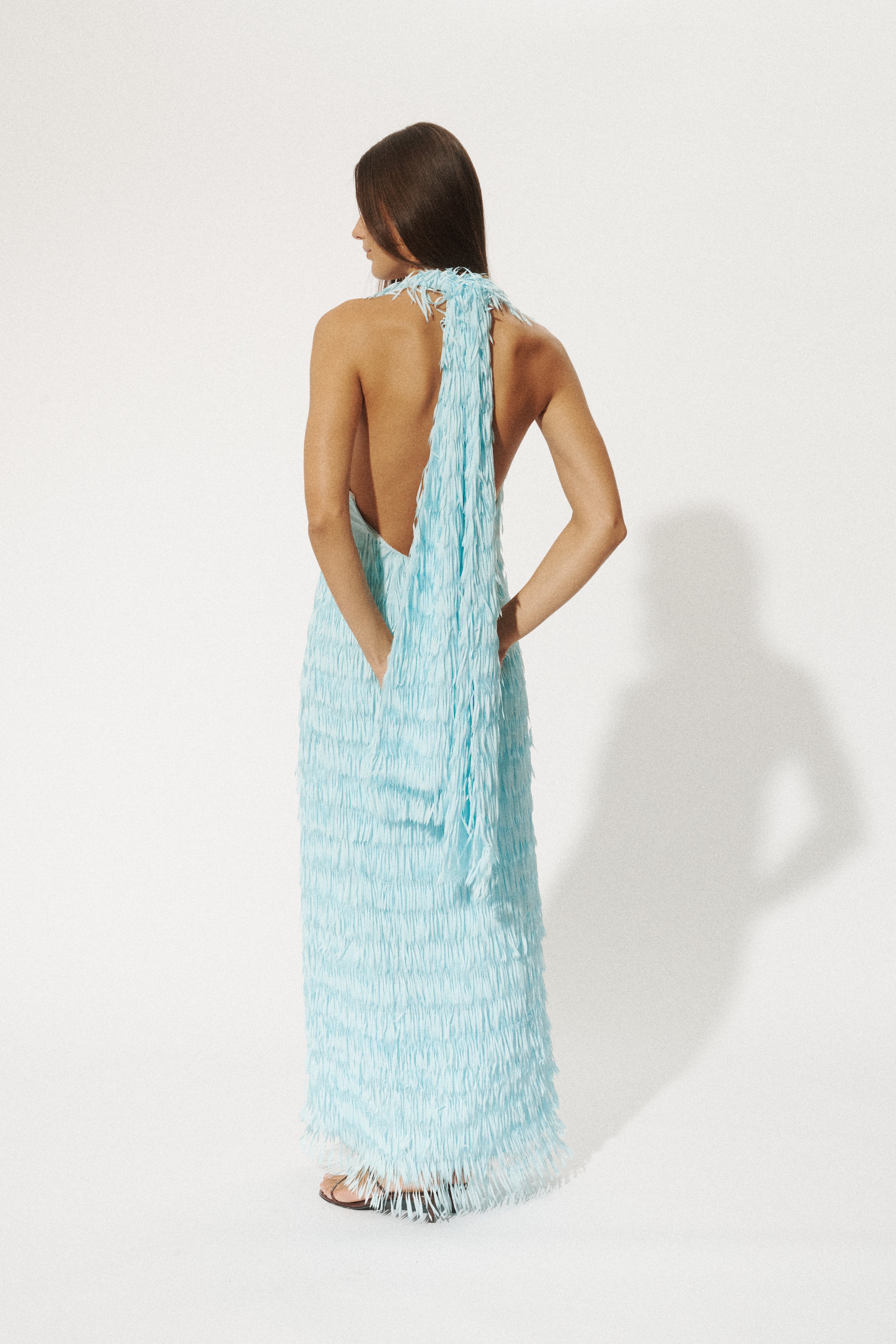 ISCHIA FRINGE DRESS | AQUA MIST