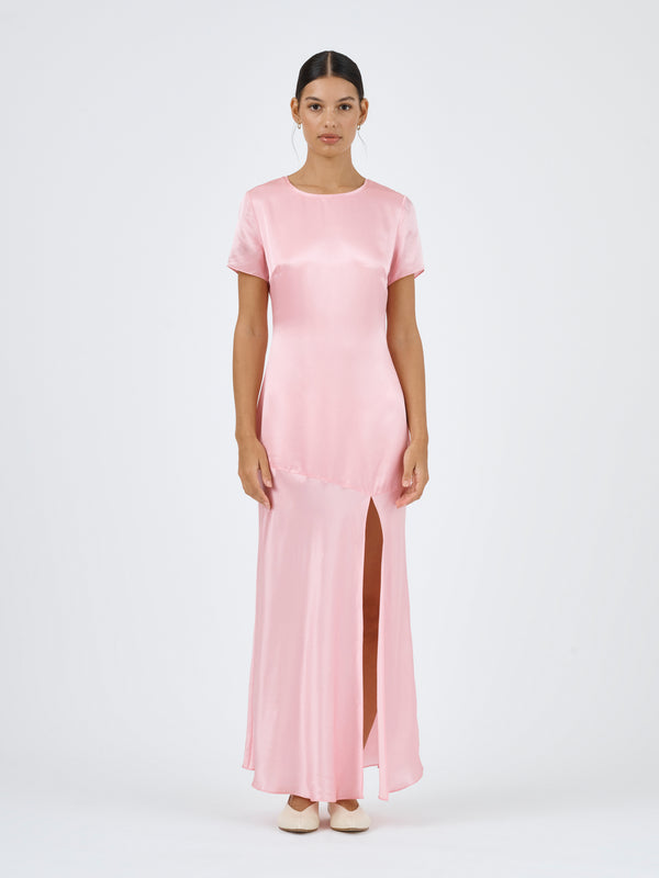 Roame. Dahlia Dress in Rose Quartz silk blend fabrication