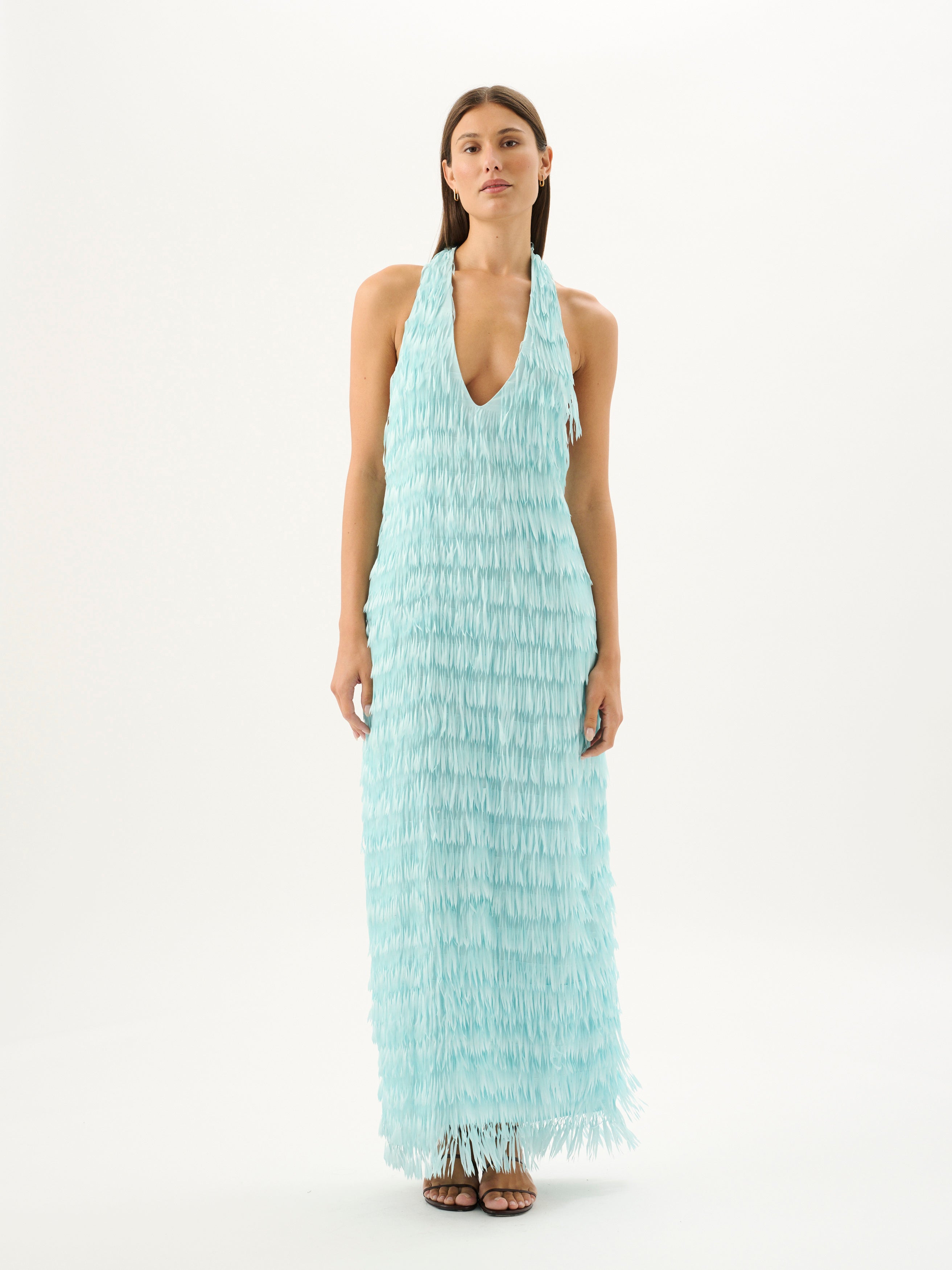 ISCHIA FRINGE DRESS | AQUA MIST