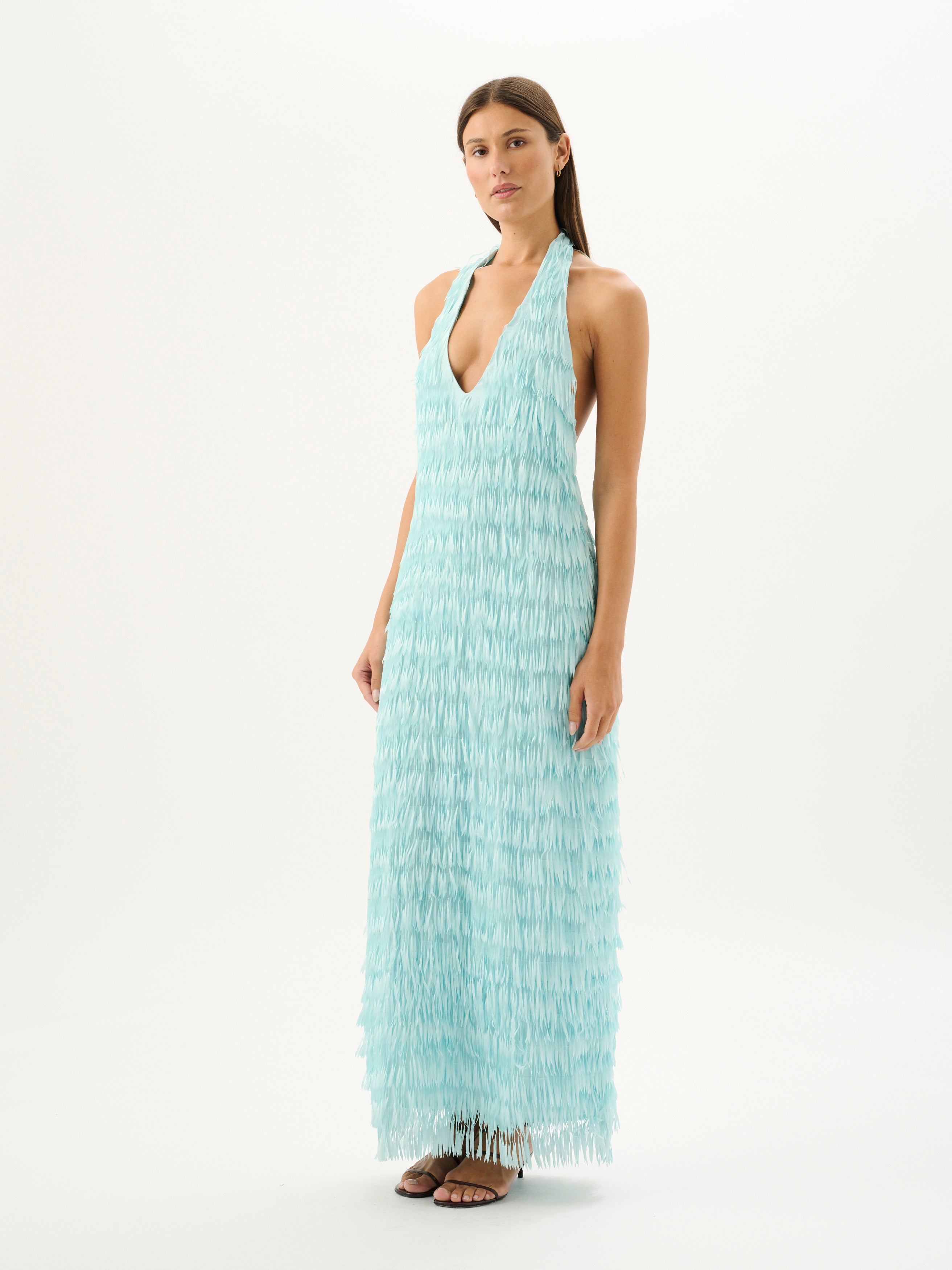 ISCHIA FRINGE DRESS | AQUA MIST