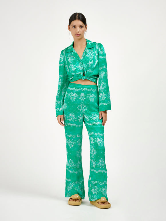 Yasmine Tie Front Shirt in Roame Bandana Emerald Green