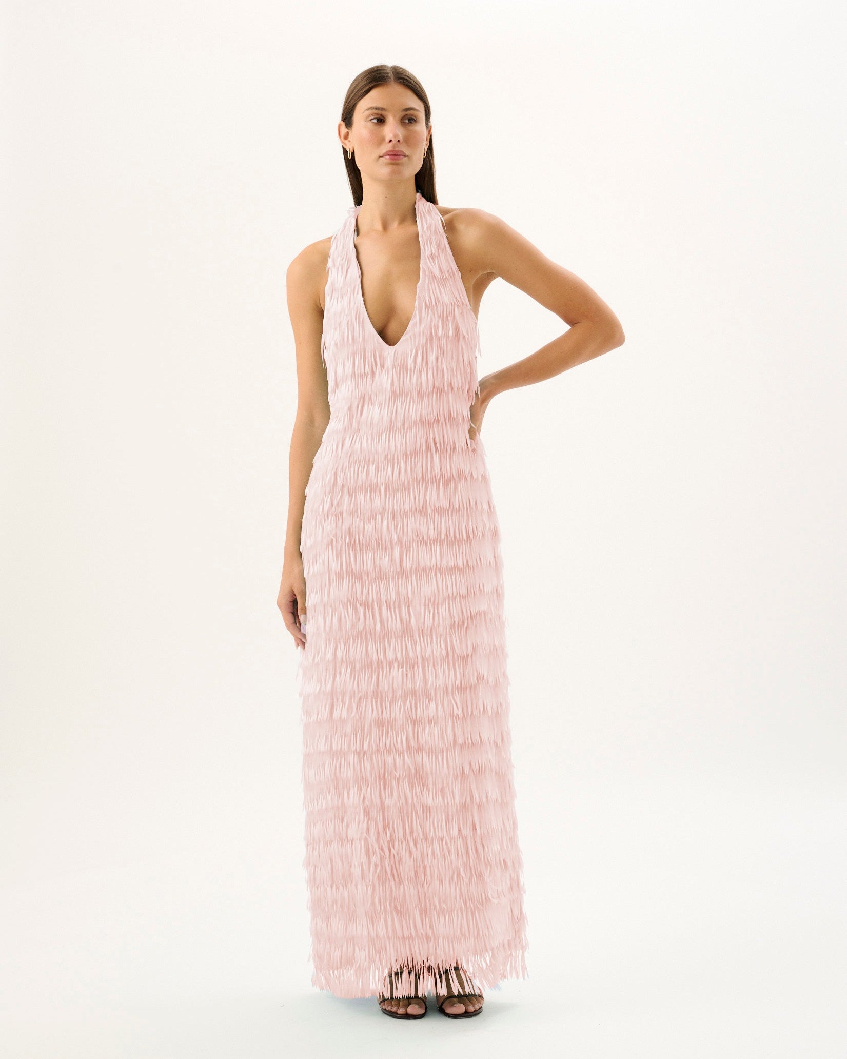 ISCHIA FRINGE DRESS | BABY PINK